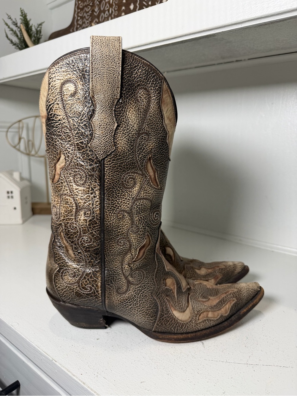 Corral Women 8 Brown Leather Point Toe Cowboy Boots Embroidered Western Distress - Picture 6 of 10